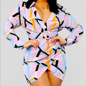 Fashion Nova Belted print shirt dress size Large